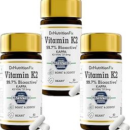 DrNutritionFix™ Vitamin K2 Vital® Delta from Europe (99+% All-Trans MK7 Active Form) | Natural as in Nature | Preservative free | Clean Label | Healthy Bone & Heart | First time in India (Pack of 3)-image-0