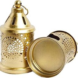 Purestory Set of 2 Iron Lantern and Candle Tealight Holder for Home Decor Items | Candles for Home Decoration | Candle Holders for Home Decor | (Pack of 2) (Gold)-19