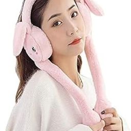 Women Winter Plush Earmuffs, Moving Bunny Ear Warmer, Kids Girls Boys, Woolen Windproof, Foldable Knitted Rabbit Ear Muffs (Light Pink)-image-15