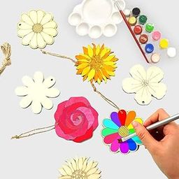 StepsToDo Decorative Flower Cut Out Craft Kit. Set of 50. 5 Different Flower Cut-Out (10 Each). Unfinished Wooden Cut-Outs Tags. DIY Crafts Painting Festive Gift Set.-18