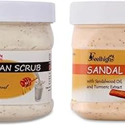 Feelhigh Sandal Scrub with sandalwood oil and Turmeric Extract & De-tan tan removal scrub Enriched with Milk And honey- face & body scrub Scrub (500 ml)-image-12