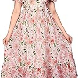 Women's Georgette Floral Printed Puff Sleeve A Line Maxi Dress-image-78