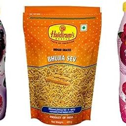 Haldiram's Nagpur Bhujia Sev (Pack of 2-400g Each) with Kala Khatta Squash (750 ml) and Rose Sharbat (750 ml)-22
