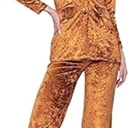 Solid Women Single-Breasted Velvet Blazer & Trouser Set-image-13