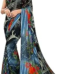 anand sarees Geometric Print, Floral Print Georgette Saree (Blue)-picture-19
