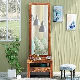 Wood Dressing Table with Mirror and Storage, Dressing Table Bedroom Furniture, Dressing with Drawer and Shelve, Makeup Vanity Dressing Table,Wooden Dressing Table, Natural Finish-9