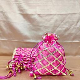Lushure Organza with Golden Lace Layer Drawstring Potli Bag for Return Gift | Gift Hamper | Shagan - 19CM (L) X 14CM (B). (10)-image-4