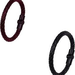 Leather Black & Brown Braided Bracelets for Men and women (Pack of 2) -376-image-91
