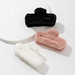 KK CREATIONS Rectangle fur hair claw clip Hair Accessories Plush Hair Clips Strong Hold Non-Slip Hair Barrettes for Thick Thin Long Hair 3 Pcs-image-21