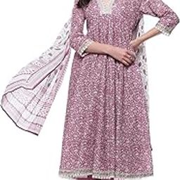 Women Cotton Printed Anarkali Salwar Kurta Dupatta(Skdsanganer9556_Pink_38)-picture-48