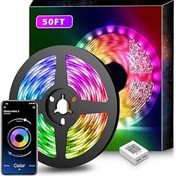 50Ft LED Strip Lights Music Sync Color Changing RGB LED Strip 20-Key Remote, Sensitive Built-in Mic, App Controlled LED Lights Rope Lights, 5050 RGB LED Light Strip(APP+Remote+Mic+3 Button Switch)-picture-14