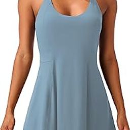 Womens Tennis Dress with Adjustable Straps & Built-in Bra & Shorts Workout Athletic Golf Exercise Dress-image-9