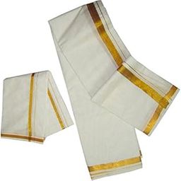 Gold Border cotton jarigai Angavastram/Towel/Kasavu Shawl/Melmundu/Uthareeyam for Men (2 Pieces)-image-16