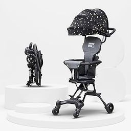 Happy Bear Twinkle Reversible Baby Stroller | Travel-Friendly & Foldable | Lightweight Dual-Facing Pram for 7-36 Months | Removable Canopy & Adjustable Handle | Smooth Wheels & Safety Harness - Black-image-18
