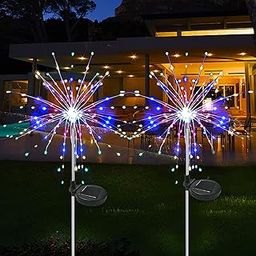 Luteti Solar Firework Lights, 2 Pack 120 LEDs Outdoor Solar Garden Lights, 8 Lighting Modes Waterproof Colorful Solar Decorative Fairy Lights for Garden Patio Walkway Pathway Yard Christmas Party-20