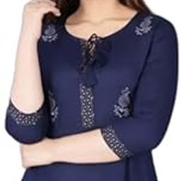 Women's Heavy Rayon Anarkali Gown/Flared Kurta with Embroidery, 3/4 Sleeves, Calf Length-image-69