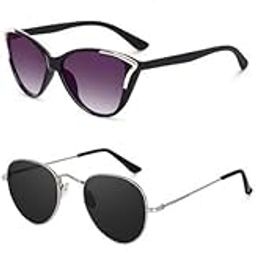 Unisex combo offer pack of 4 shades Unisex Fashion Sunglasses Set, 4 Pairs, Metal Frame, Black and Silver - 82186-637-97
