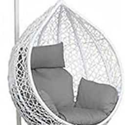 Floor Decor Hammock Hanging Jhula Single Seater White Swing Chair With Stand With Grey Cushion For Indoor/Outdoor/Balcony/Home/Garden (Swing-White, Cushion-Grey) - Rattan-image-15