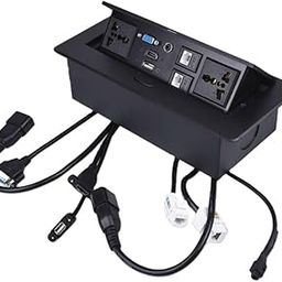 XIKKART 10 Module, Hydraulic Cable Cubby, Conference Table Connectivity Solutions, Pop Up Box with HDMI, VGA, Audio, LAN, Power Ports & USB Port (Black) - 1 Year Warranty-9