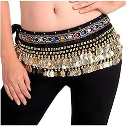 JBD ENT Women's Velvet Belly Dance Hip Scarf Waistband Belt Skirt with Multi Color Beads and Ringy Golden Coins 248 All-image-57