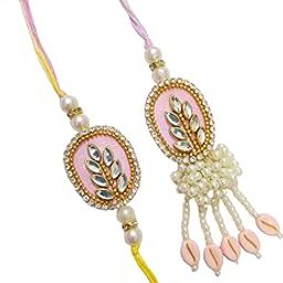 Designer Rakhi Lumba Set for Bhaiya Bhabhi | Elegant Rakhi with Beads & Pearl Tassels | Traditional Raksha Bandhan Rakhi Gift-image-99
