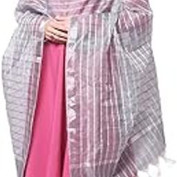 Women's Checkered Silver Grey Blended Silk Dupatta-5