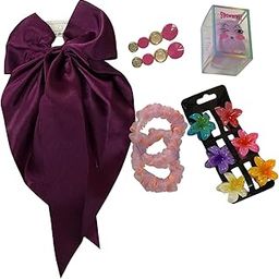 Samyak 12 pcs Combo of 1 Hair Bow Clip, 2 Korean Metal Hair Clip, 2 Hair Rubberbands, 6 Flower Hair Claws & 1 Soft Beauty Blender for Girls & Women – Stylish Hair Accessories Gift Set for Rakshabandhan Rakhi For Girls & Daily Use-image-87