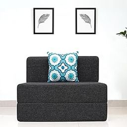 uberlyfe 1 Seater Sofa Cum Bed | Jute Fabric Washable Cover | 1 Cushion Blue Quartet Pattern | Dark Grey | 3' x 6' Feet-image-57
