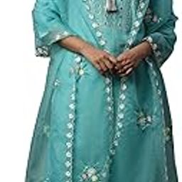 Nylon Women Teal Blue Embroidered Organza Dupatta, One Size-image-20