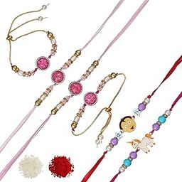 Designer Bhaiya Bhabhi Rakhis with Roli Chawal Pack and Raksha Bandhan Rakhi for Brother, Bhaiya, Bhai - Lumba Rakhi for Bhabhi, Sister-image-2