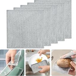 ZIBUYU® Non Scratch Dish Wash Cloth Soft Metal Mesh Scrubber Dishwashing Cloths Metal Wire Cleaning Cloth Scouring Pads Wet and Dry Use Pads Cloth for Dish Cleaning, Bowl, Pan (7.8 Inch) - 5 Pcs-image-70
