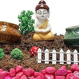 PLANTORI Decorative Office Table & Home Decore Miniature Cute Buddha, Pot & Tree Fairy Tray Garden, Micro Landscape and Terrarium, Accessories Showpiece Set-image-44