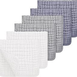 Looxii Muslin Burp Cloths 100% Cotton Muslin Cloths Large 20''x10'' Extra Soft and Absorbent 6 Pack Baby Burping Cloth for Boys and Girls White+Gray-image-17