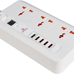 LIVE TECH Power Charge 2 Power Strip with Timer, 5 USB Ports Including 1 Qualcomm USB 3.0 Fast Charging & 3 Indian Sockets, 2 Meter Cable (White)-25