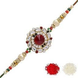 Stylish Kundan and AD Ring Rakhi with Roli Chawal and Greeting Card (K14)-picture-33
