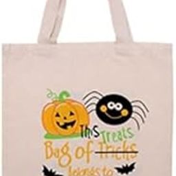 Halloween Trick or Treat Canvas Tote Bag, Natural Cotton with Pumpkin Spider Design (DS5)-image-82