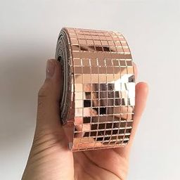 EVERMALL Self Adhesive Real Square Glass Mirrors|Disco Ball Mirror Sticker|3D Mosaic Tile Stickers|Roll Mirror Sheets|Kitchen Wall Decoration DIY Craft|Mirror Stickers For Craft (Rose Gold Roll,1)-image-98