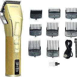 WMARK NG-2036 Professional Zero Gapped Hair Clipper Self Sharpening Blade 6000/7000 RPM 2 Speed Magnetic Motor Charging Adapter 8 Guide Comb Taper Lever Adjustment Runtime 120-150 min 2000 mAh, Gold-24