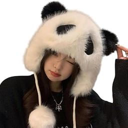 Winter Cute Animal Panda Hat for Men Soft Plush Fur Bunny Caps for Women Fluffy Trapper Hats Funny Cap with Ears Fuzzy Ski Beanie Unisex-image-32