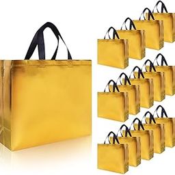 JOURNEY JOY Large Size Pack of 15 Pcs Glossy Metallic Laminated Non-Woven Reusable Eco-Friendly Party Return Gift Bags (Golden) (Large 15x12x4 Inch)-image-4