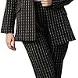 Women Self Designed Striped Long Black Coat and Trousers Co-ord Set-image-4