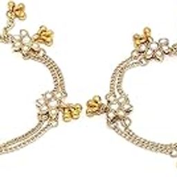 Gold Plated Handcrafted Floral Kundan Anklet for Women-image-69