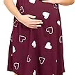 Women's Cotton Heart Printed Maternity & Feeding Calf Length Short Nighty-image-59