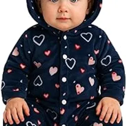 babyzone Fleece Footed Snowsuit Newborn Hooded Rompers Long Sleeve Onesies Button Closure Warm Infant Winter Outfits,Baby Boys Girls Snowsuit Pajamas Cute Bear Ear Bodysuits Outwear.-picture-0
