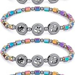 4pcs Hematite Magnetic Therapy Anklet - Magnetic Slim Hematite Anklet Relieve Joint Pain Anti Swelling Anklet Circle Star Magnetic Color Anklet for Women Men-43
