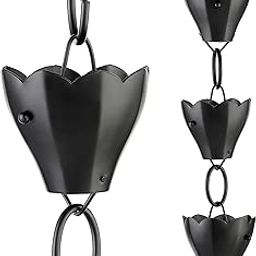 13 Cup Tulip Black Aluminum 8.5 ft. Rain Chain with Gutter Installation Clip-image-38
