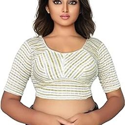 Stylish Golden Jari Woven Readymade Saree Blouse for Women Katori Choli Design Stretchable Half Sleeves Design 2024-22