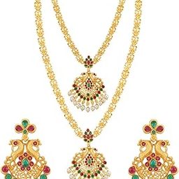 Incredible Pearl Gold Plated Peacock Long Haram Necklace Set for Women (SKR70421)-image-27