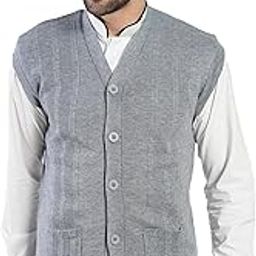 Men's Front Open Buttoned Sleeveless Solid Color Cardigan/Woolen Jacket/Waist Coat/Sweater with Pockets-13