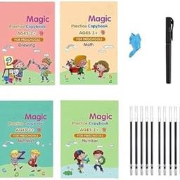 viDixn (VID-4) Magic Practice Copybook (4 Books+10 Refill+1Pen+1Grip) Number Tracing Book for Preschoolers with Pen, Magic Calligraphy Copybook Set Practical Reusable Writing Tool (Pack 1)-image-13